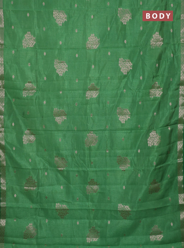 Semi raw silk saree green with zari woven buttas and zari woven border