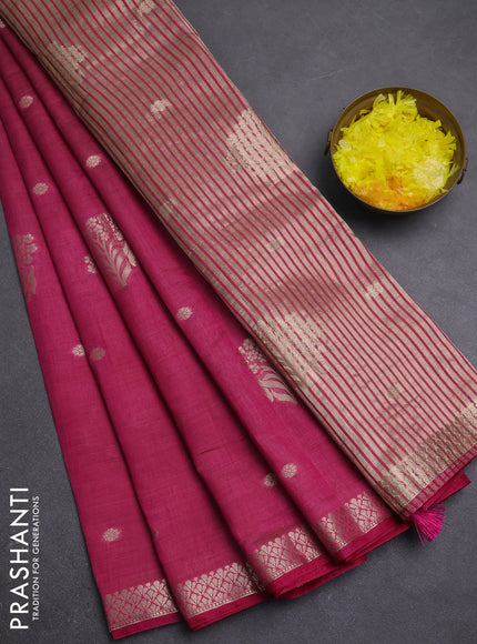 Semi raw silk saree dark pink with zari woven buttas and zari woven border