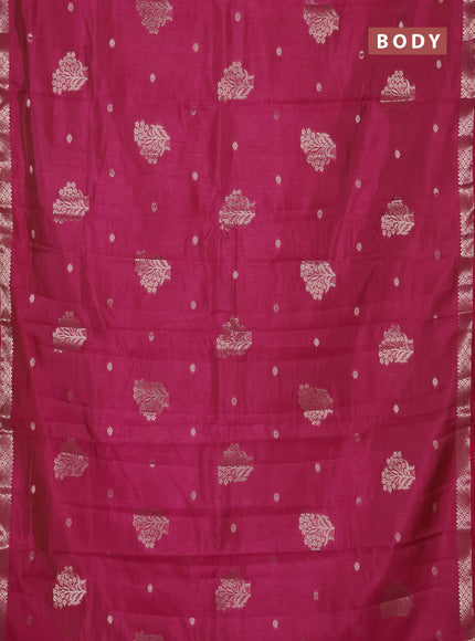 Semi raw silk saree dark pink with zari woven buttas and zari woven border