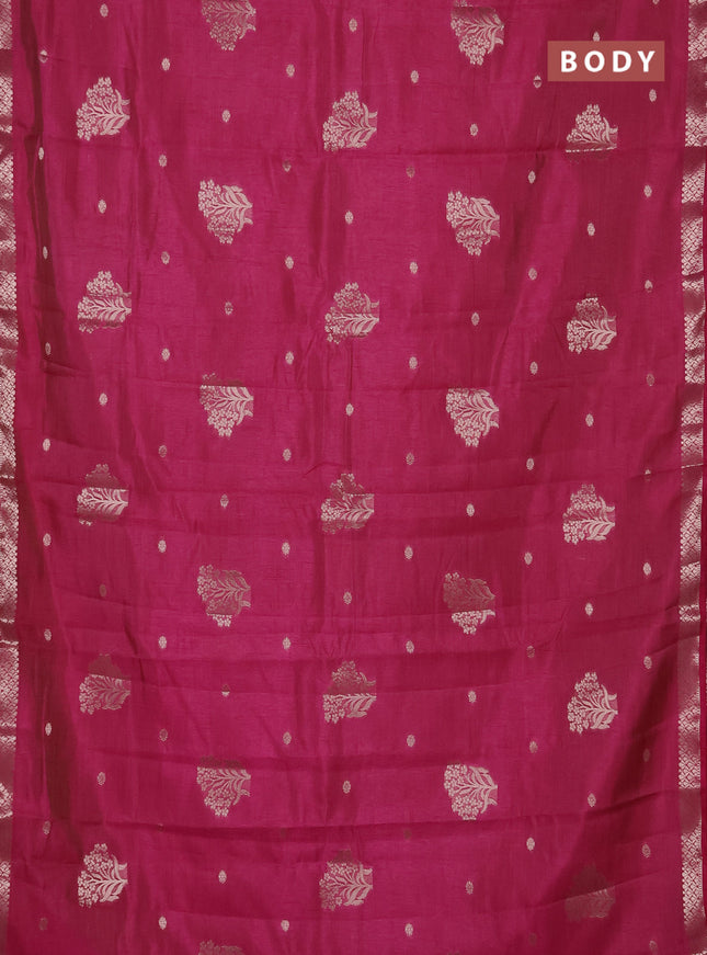 Semi raw silk saree dark pink with zari woven buttas and zari woven border