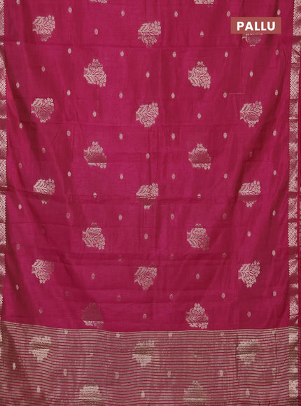 Semi raw silk saree dark pink with zari woven buttas and zari woven border