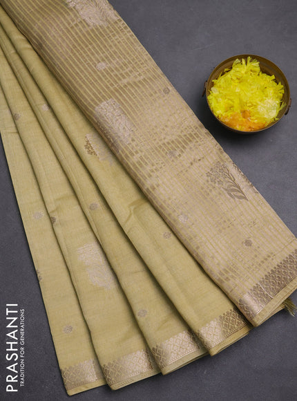 Semi raw silk saree beige with zari woven buttas and zari woven border