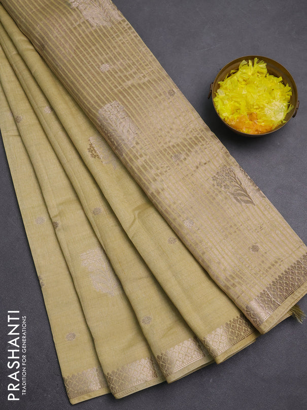 Semi raw silk saree beige with zari woven buttas and zari woven border