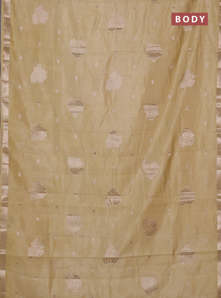 Semi raw silk saree beige with zari woven buttas and zari woven border