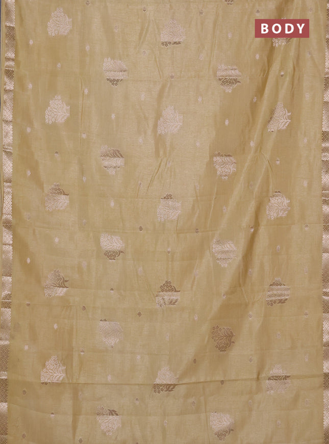 Semi raw silk saree beige with zari woven buttas and zari woven border