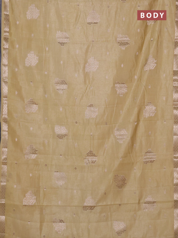 Semi raw silk saree beige with zari woven buttas and zari woven border