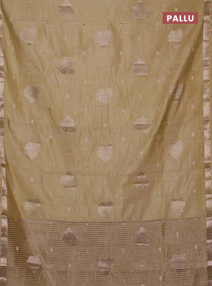 Semi raw silk saree beige with zari woven buttas and zari woven border