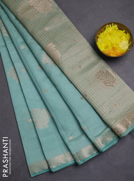 Semi raw silk saree pastel blue with zari woven buttas and zari woven border