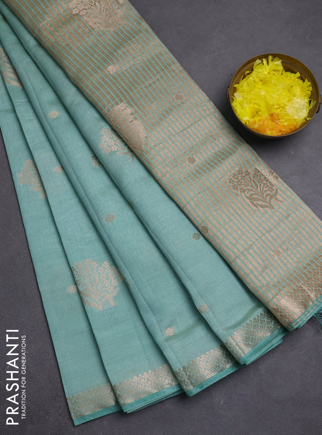 Semi raw silk saree pastel blue with zari woven buttas and zari woven border