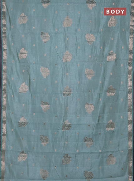 Semi raw silk saree pastel blue with zari woven buttas and zari woven border