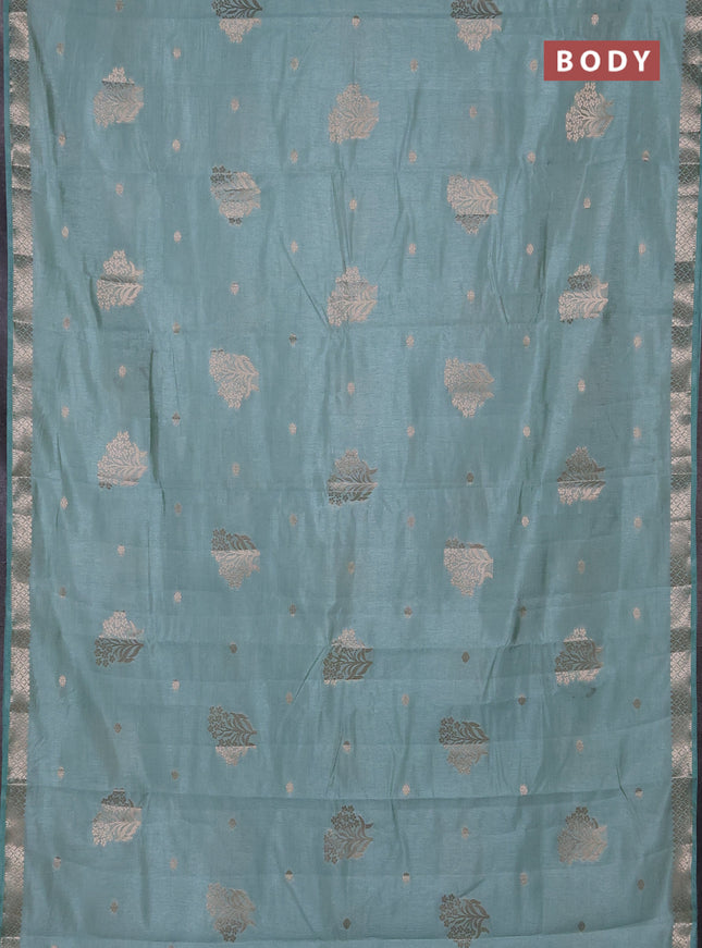 Semi raw silk saree pastel blue with zari woven buttas and zari woven border