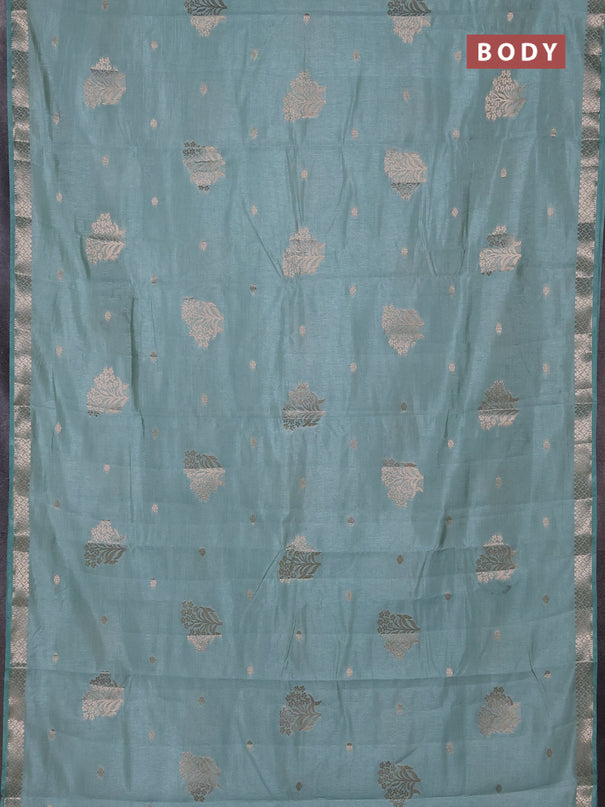 Semi raw silk saree pastel blue with zari woven buttas and zari woven border
