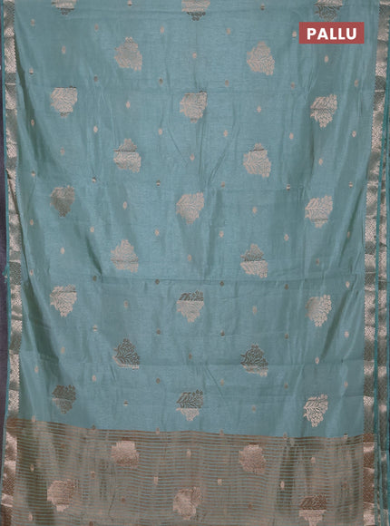Semi raw silk saree pastel blue with zari woven buttas and zari woven border