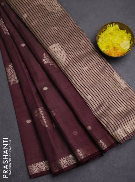 Semi raw silk saree deep wine shade with zari woven buttas and zari woven border