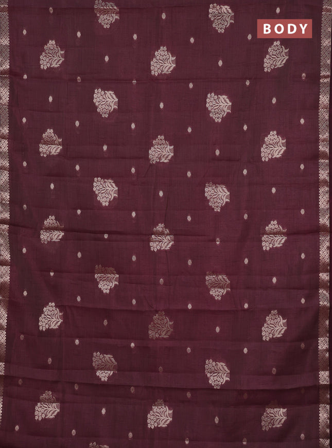 Semi raw silk saree deep wine shade with zari woven buttas and zari woven border