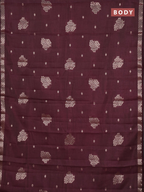 Semi raw silk saree deep wine shade with zari woven buttas and zari woven border