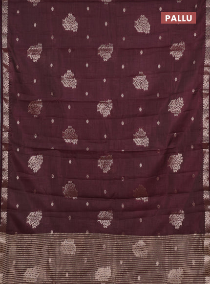 Semi raw silk saree deep wine shade with zari woven buttas and zari woven border