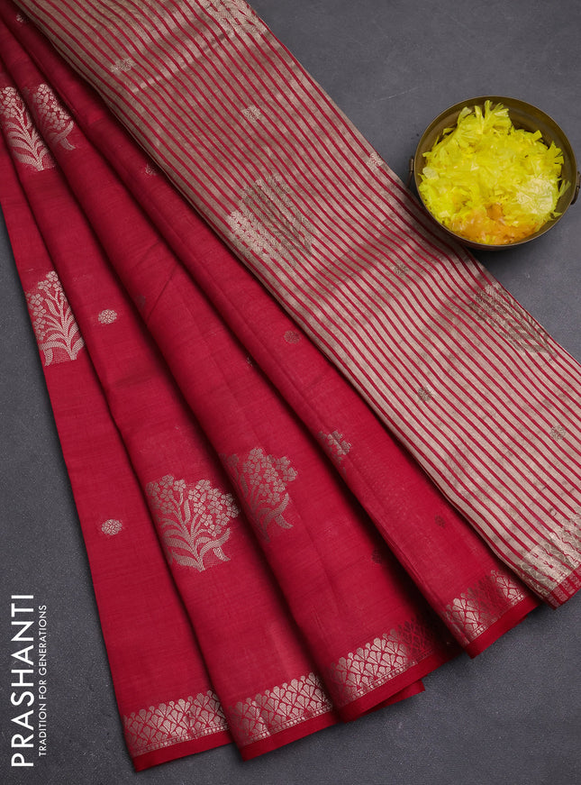 Semi raw silk saree pink with zari woven buttas and zari woven border