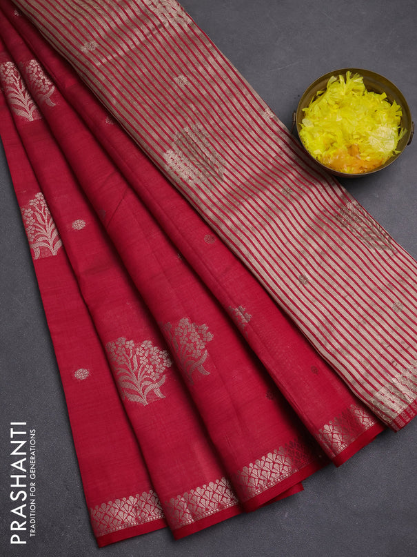 Semi raw silk saree pink with zari woven buttas and zari woven border
