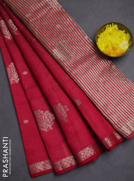 Semi raw silk saree pink with zari woven buttas and zari woven border