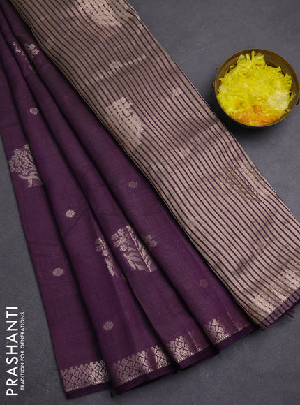 Semi raw silk saree deep purple with zari woven buttas and zari woven border