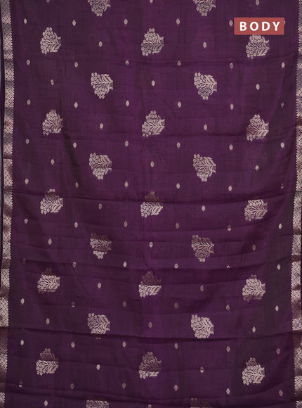 Semi raw silk saree deep purple with zari woven buttas and zari woven border