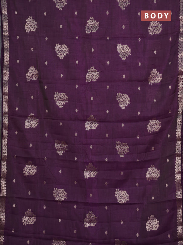 Semi raw silk saree deep purple with zari woven buttas and zari woven border