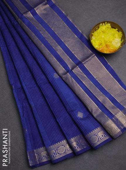 Semi raw silk saree blue with zari woven buttas and zari woven border