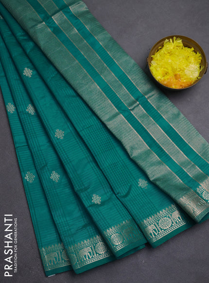 Semi raw silk saree teal green with zari woven buttas and zari woven border