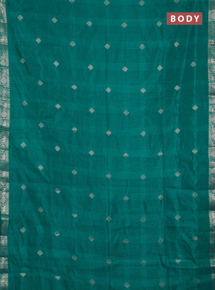 Semi raw silk saree teal green with zari woven buttas and zari woven border