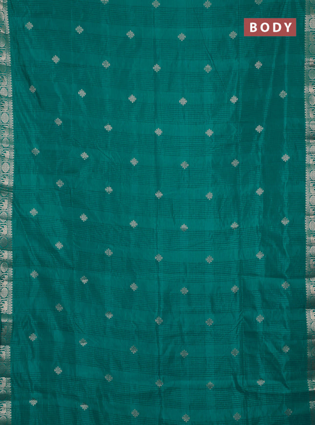 Semi raw silk saree teal green with zari woven buttas and zari woven border