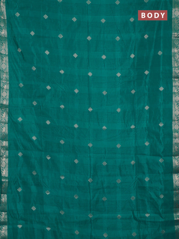 Semi raw silk saree teal green with zari woven buttas and zari woven border