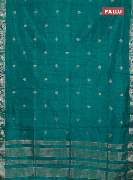 Semi raw silk saree teal green with zari woven buttas and zari woven border