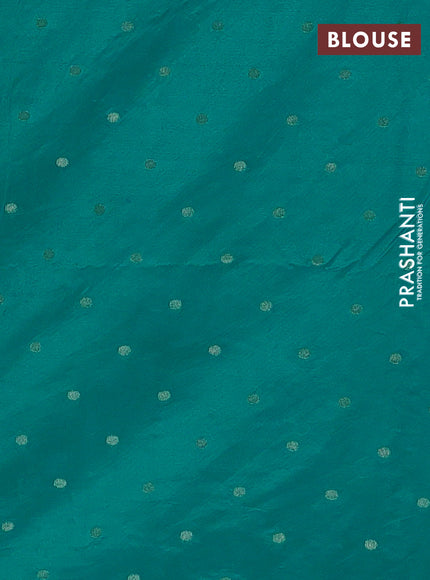 Semi raw silk saree teal green with zari woven buttas and zari woven border