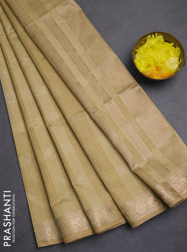 Semi raw silk saree sandal with zari woven buttas and zari woven border
