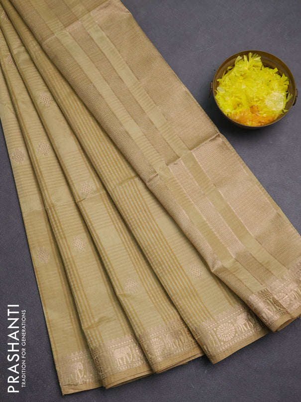 Semi raw silk saree sandal with zari woven buttas and zari woven border