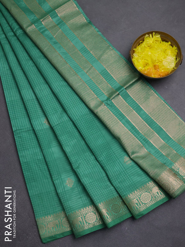 Semi raw silk saree pastel green with zari woven buttas and zari woven border