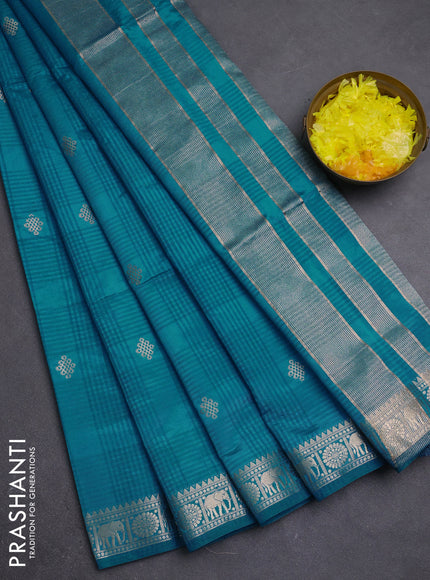 Semi raw silk saree cs blue with zari woven buttas and zari woven border