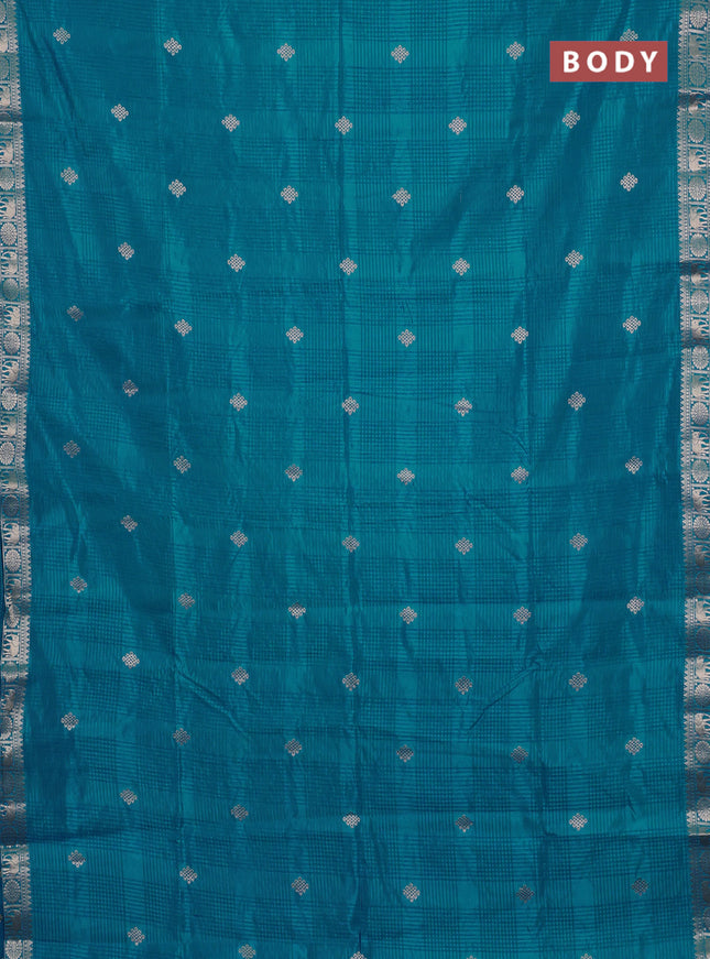 Semi raw silk saree cs blue with zari woven buttas and zari woven border
