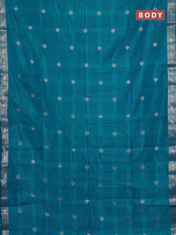 Semi raw silk saree cs blue with zari woven buttas and zari woven border