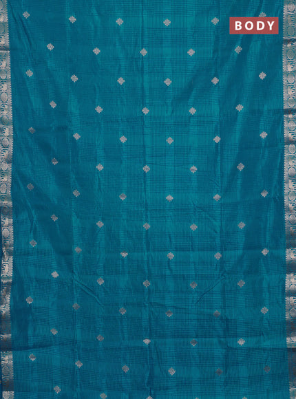 Semi raw silk saree cs blue with zari woven buttas and zari woven border