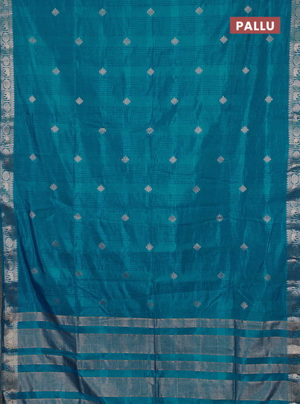 Semi raw silk saree cs blue with zari woven buttas and zari woven border
