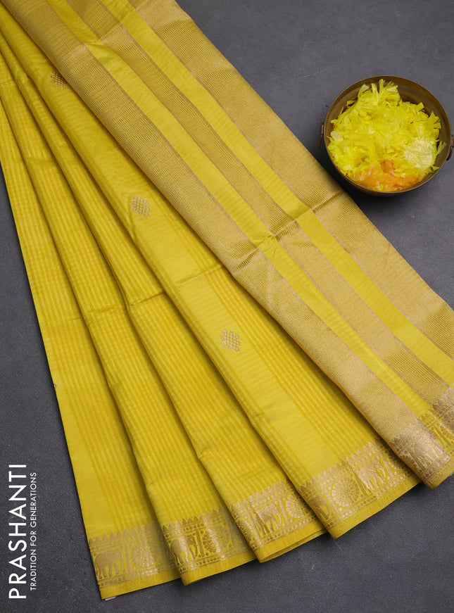 Semi raw silk saree yellow with zari woven buttas and zari woven border