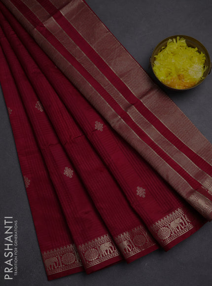 Semi raw silk saree maroon with zari woven buttas and zari woven border