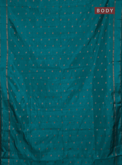 Semi raw silk saree teal blue with allover silver & zari woven buttas and rettapet zari woven border
