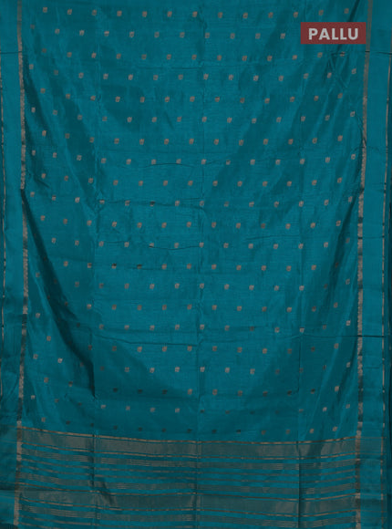 Semi raw silk saree teal blue with allover silver & zari woven buttas and rettapet zari woven border