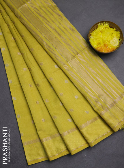 Semi raw silk saree lime yellow with allover silver & zari woven buttas and rettapet zari woven border