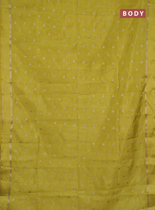 Semi raw silk saree lime yellow with allover silver & zari woven buttas and rettapet zari woven border