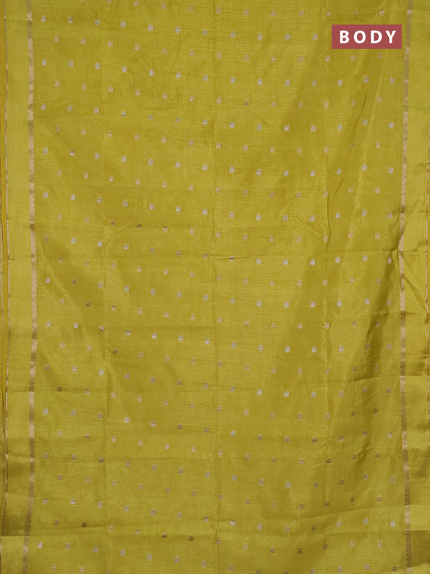 Semi raw silk saree lime yellow with allover silver & zari woven buttas and rettapet zari woven border