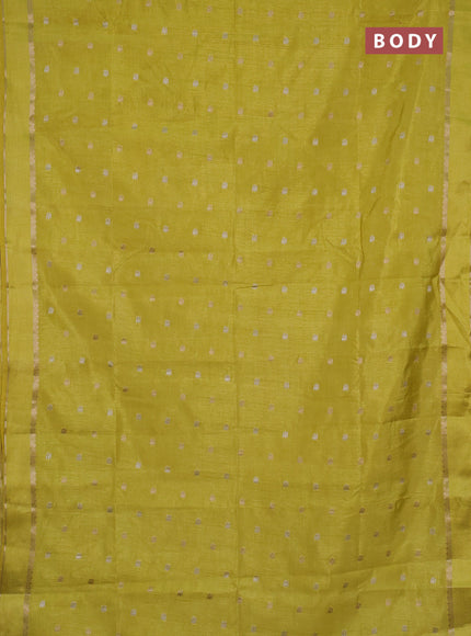 Semi raw silk saree lime yellow with allover silver & zari woven buttas and rettapet zari woven border